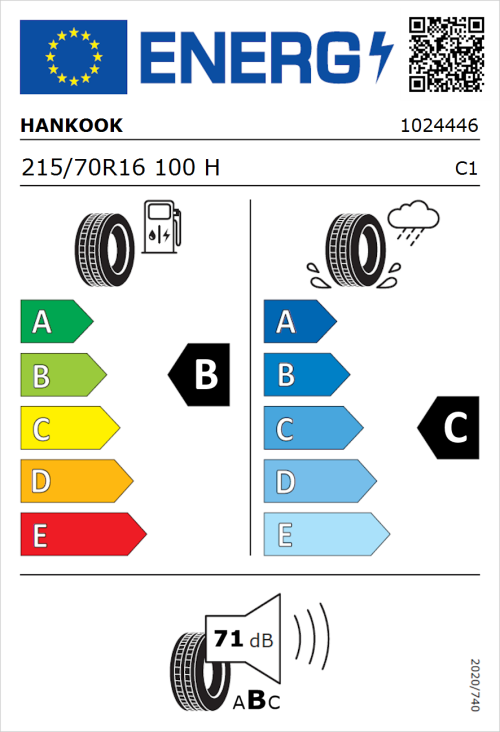 Tyre Label for Hankook Ventus Prime 2 K115 215/70R16 100H