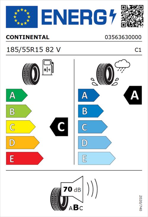 Tyre Label for Continental ContiPremiumContact 5 185/55R15 82V