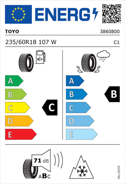 Tyre Label for Toyo Celcius AS2 235/60R18 107W